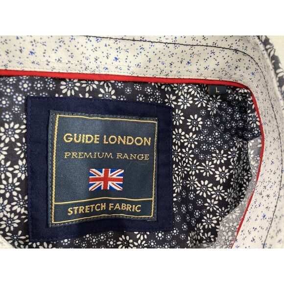 Guide London Men’s Shirt L Blue Floral Print Button Up Cotton Casual Preppy - Picture 6 of 8